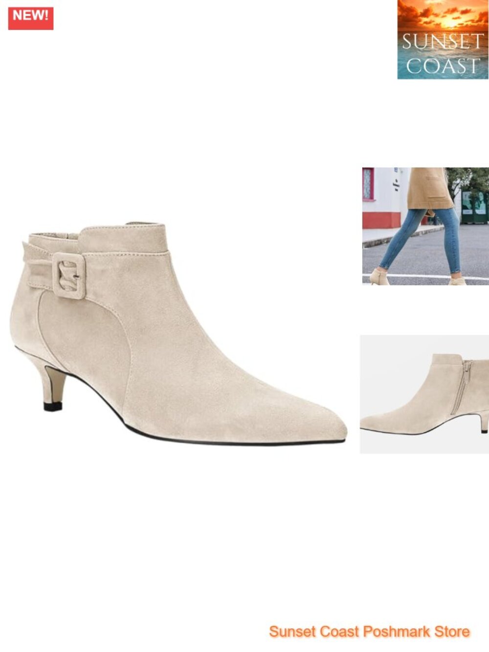 Faux Suede Kitten Heel Ankle Boots Pointed Toe Side Zip Dress Booties